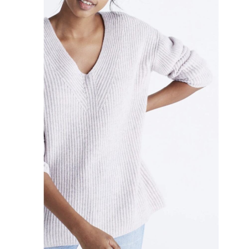 Madewell Woodside Pullover Sweater Heather Shell V-Neck Comfy Size Small